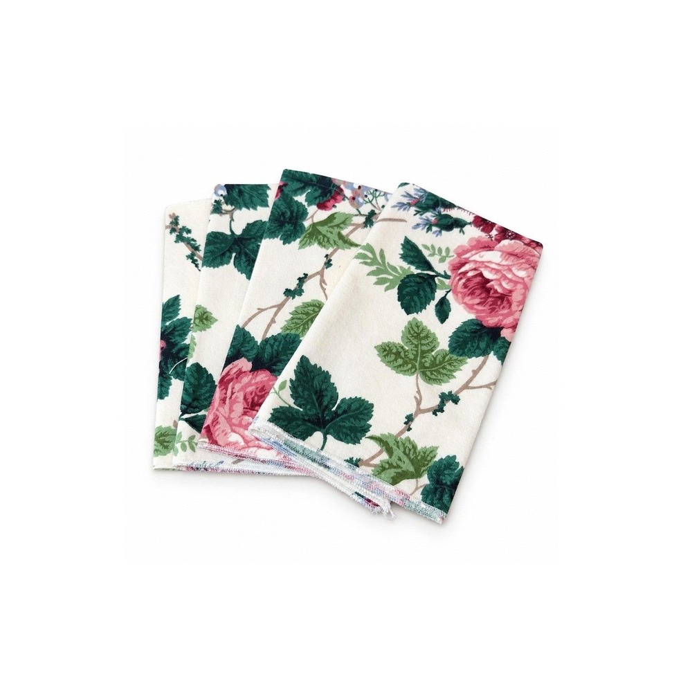 Vintage Style Rose Floral Cloth Napkins Set of 4 Cottagecore Table Linens